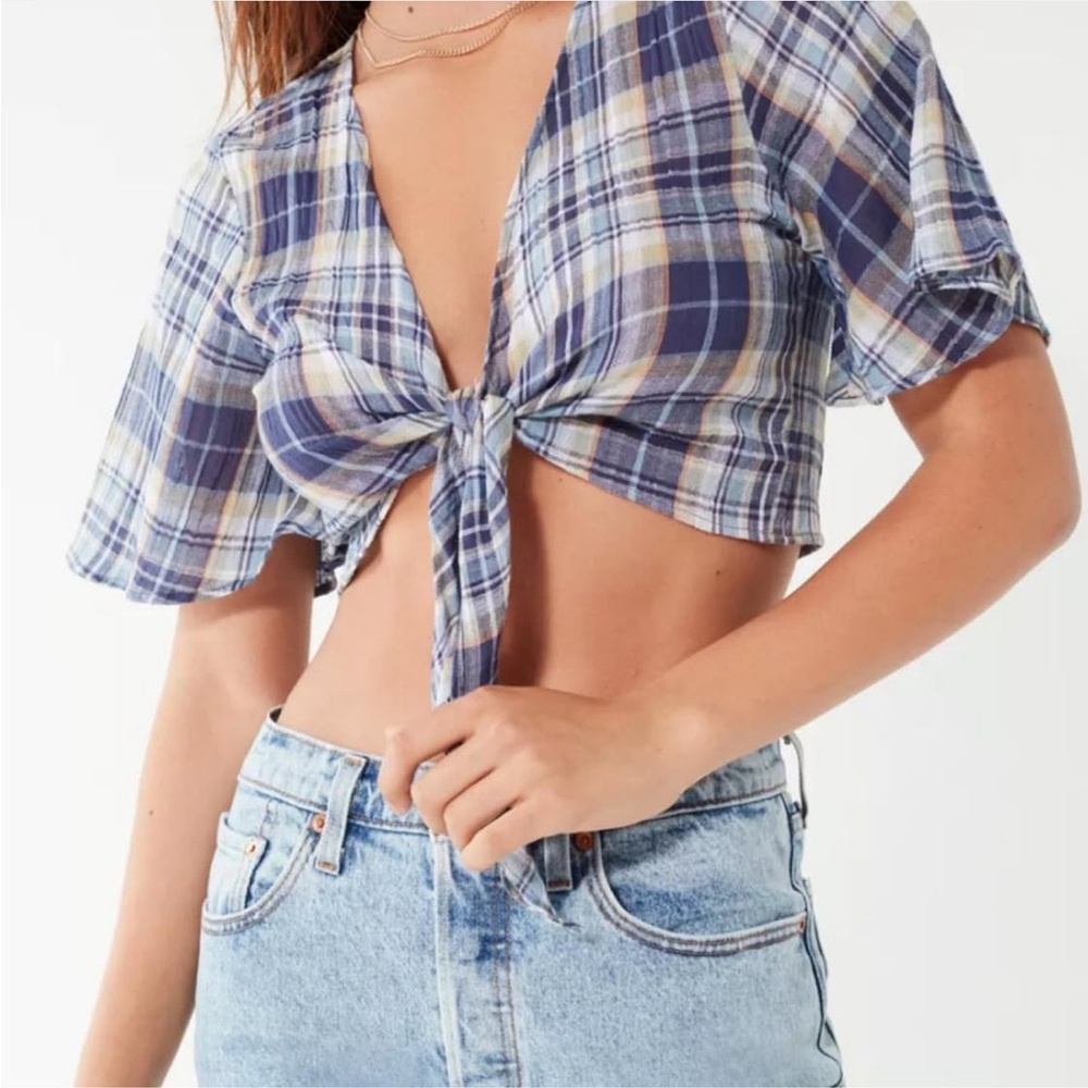 Urban outfitters plaid tied crop top